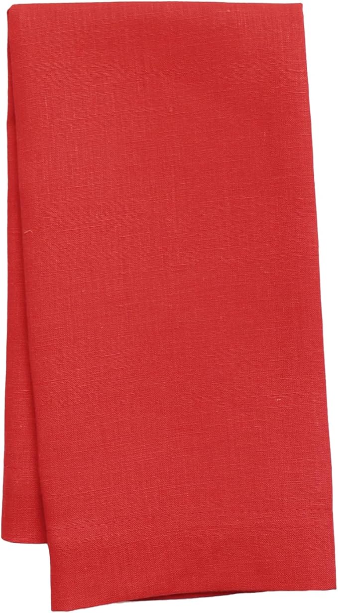 Huddleson True Red Linen Napkin 20x20 (Set of Four) Luxury Italian Linen Napkin Sewn in US