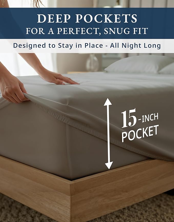 LANE LINEN 100% Egyptian Cotton California King Sheets Set - 1000 Thread Count, Soft & Comfy No Pill Fade Resistant Oeko-Tex Certified Cotton Sheets Cal King Size Set, 15" deep Pokcet Sheets- Charcoal