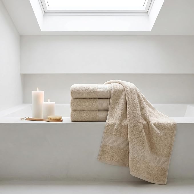 Farm to Home 100% Organic Bath Towel Set of 6 – GOTS & Oeko-TEX Certified Organic Cotton, Soft, Ultra Absorbent, Quick Dry - Includes 2 Bath Towels, 2 Hand Towels, 2 Washcloths - Sand