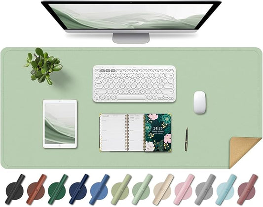 Non Slip Desk Mat, 31.5" x 15.7" PU Leather Desk Pad, Cork Desk Mat for Desktop, Desk Pad for Keyboard and Mouse, Ideal for Office and Home, Light Green