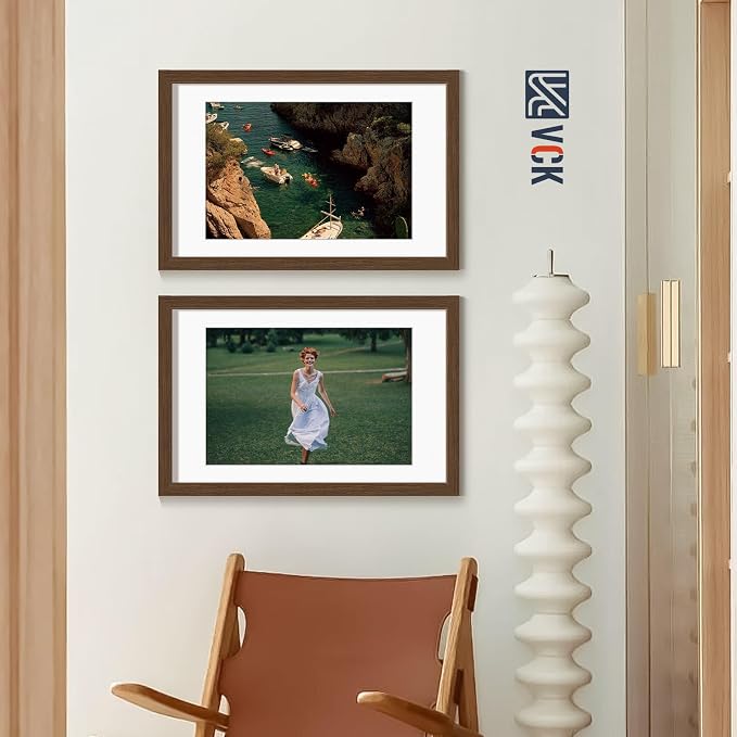 VCK 16x24 Picture Frames Brown 3 Pack, Wide Border Wood, Display 12x18 Photo with Mat or 16 x 24 without, for Home, Office, Gallery, Woodgrain Series, Wall Hanging