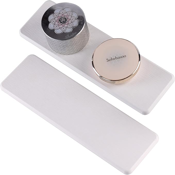 NiuYichee 2 Pcs Water Absorbing Stone Trays, Kitchen/Bathroom Sink Soap Dish, Diatomite Tray Used for Hand Soap & Cosmetic Bottles in The Modern Home, 3.15" W x 10.2" L, White