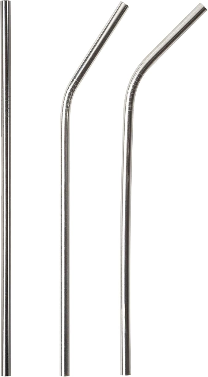 G FORCE Eco-Friendly Reusable Stainless Steel 14 Pack Set, Including 6 Straight, 6 Angled Straws, 2 Cleaning Brushes, Standard, Silver (28551-SS)