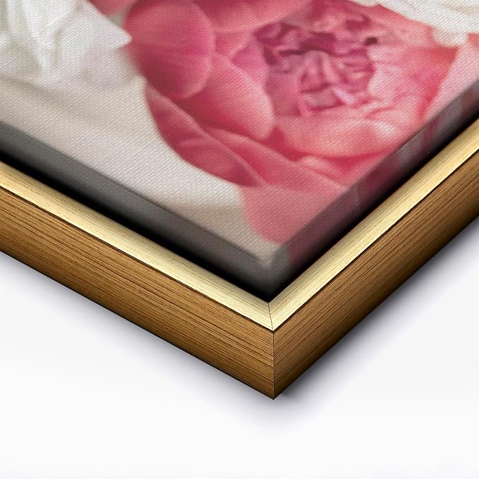 Monem Art Pink Peony Floral Macro Photography Print - Romantic Flower Art Poster - Wall Decor for Living Room, Bedroom or Office - 8x10 Gold Framed CANVAS Wall Art by Mareike Bohmer