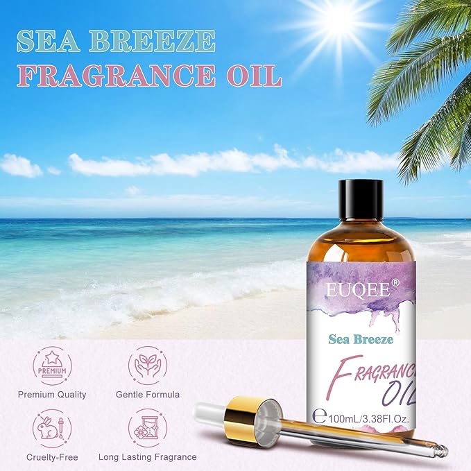 EUQEE Sea Breeze Fragrance Oil 100ml, Essential Oil for Diffuser, Candle Making, Soap Making, Laundry, Home Aromatherapy DIY Craft Supplies(3.38Fl Oz)