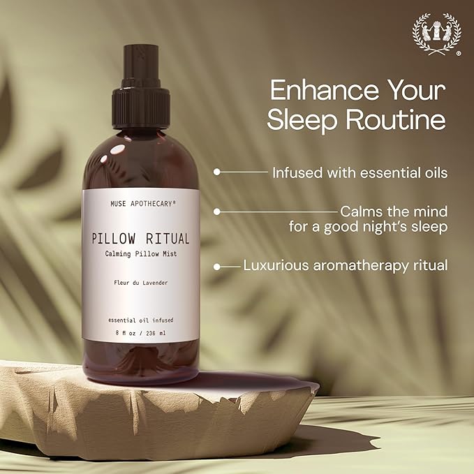 Muse Apothecary Pillow Ritual - Aromatic, Calming and Relaxing Pillow Mist, Linen and Fabric Spray - Infused with Natural Aromatherapy Essential Oils - 8 oz, Bergamot + French Lavender + Sandalwood