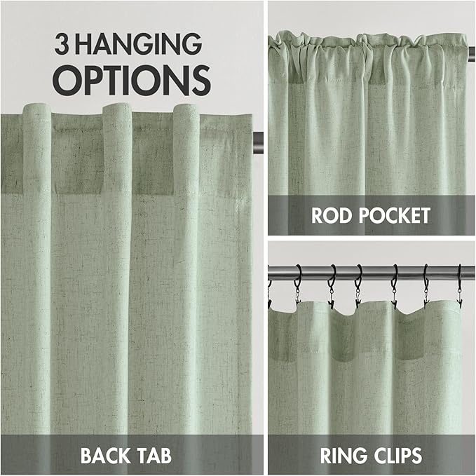 MIULEE Non-See-Through Privacy Linen Curtains 2 Panels, Light Filtering Window Curtains Farnhouse Textured Back Tab Semi Sheer Drapes for Bedroom Living Room, 52 x 63 Inches Long, Sage Green