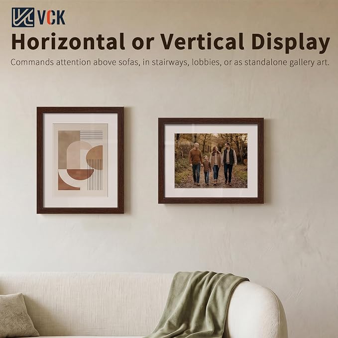 VCK 16x20 Picture Frames Brown - 3 Pack, Wide Border Wood, Tempered Glass, Display 12x16 Photo with Mat or 16 x 20 Without, for Home, Office, Gallery, Woodgrain Series, Wall Hanging