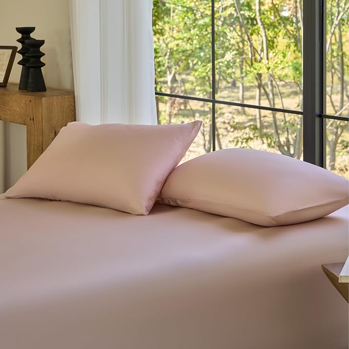 DOZ Pillowcase Set, 100% Viscose derived from Bamboo, Organically Grown, Buttery Soft, Silky, Breathable, Cooling, Oeko-TEX, High GSM, 2-Pack, Envelope Closure (Queen, Blush)