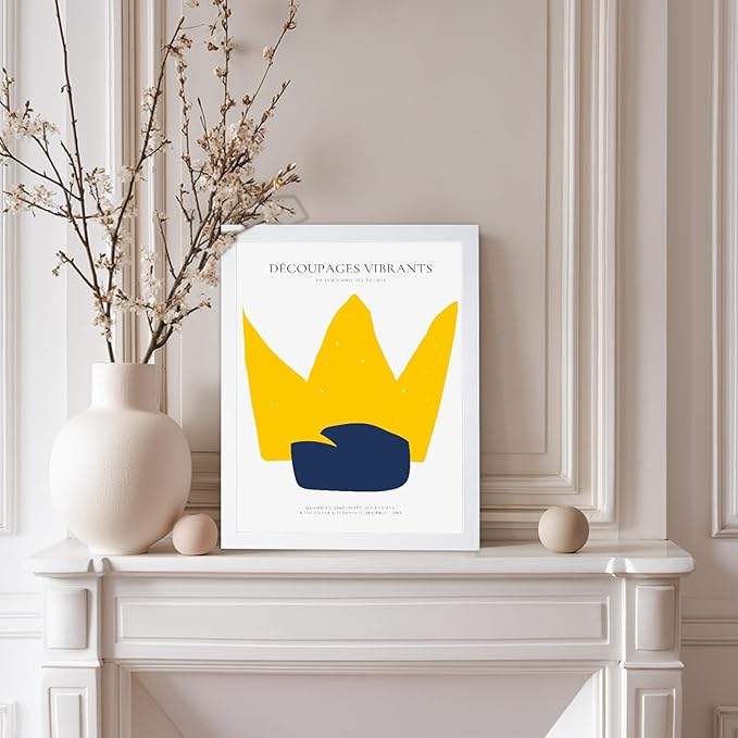 Monem Art Minimalist Crown Silhouette Print - Modern Abstract Shape Poster - Wall Decor for Living Room, Bedroom or Office - 8x10 White Framed Wall Art by Rs Lab Studio