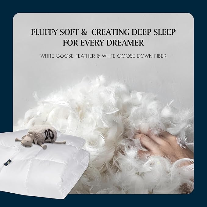 Serta Goose Feather Down Fiber Comforter King Size - 100% Cotton Cover Duvet Insert - Hotel Luxury Hypoallergenic Bedding Comforter All Season Medium Warmth 106 x 90 Inch White