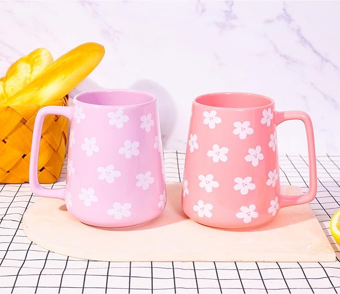 24oz Large Ceramic Coffee Mug with Big Handle, Handmade Kiln Glazed Large Coffee Mug Tea cup, Novelty Mug，Unique Uneven Surface for Office and Home，Microwave and Dishwasher Safe (Pink)