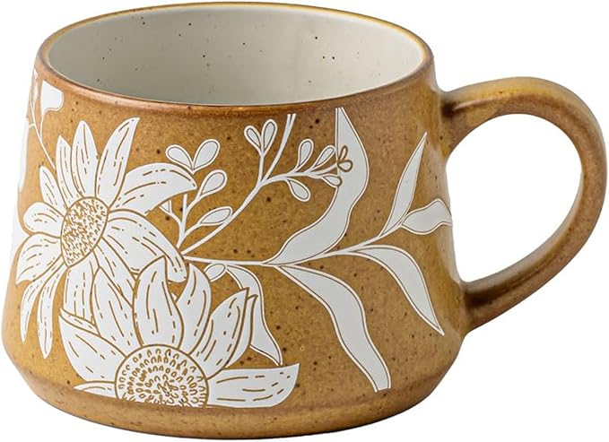 16OZ Ceramic Coffee Latte Mug, Cute Cup for Women, Ideal for Green Tea or Coffee,Hand Painted Floral Design Pottery Mug(Asagao)