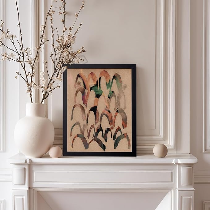 Monem Art Abstract Arch Mark Making Painting Print - Contemporary Peach and Mocha Art Poster - Wall Decor for Living Room, Bedroom or Office - 8x10 Black Framed Wall Art by Renee Stramel
