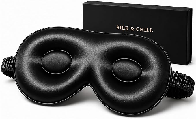 Silk & Chill™ 100% 22 Momme Mulberry Silk Sleep Mask | Oeko-TEX® Certified | 3D Contoured Eye Cover, Black