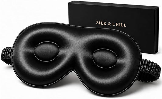 Silk & Chill™ 100% 22 Momme Mulberry Silk Sleep Mask | Oeko-TEX® Certified | 3D Contoured Eye Cover, Black