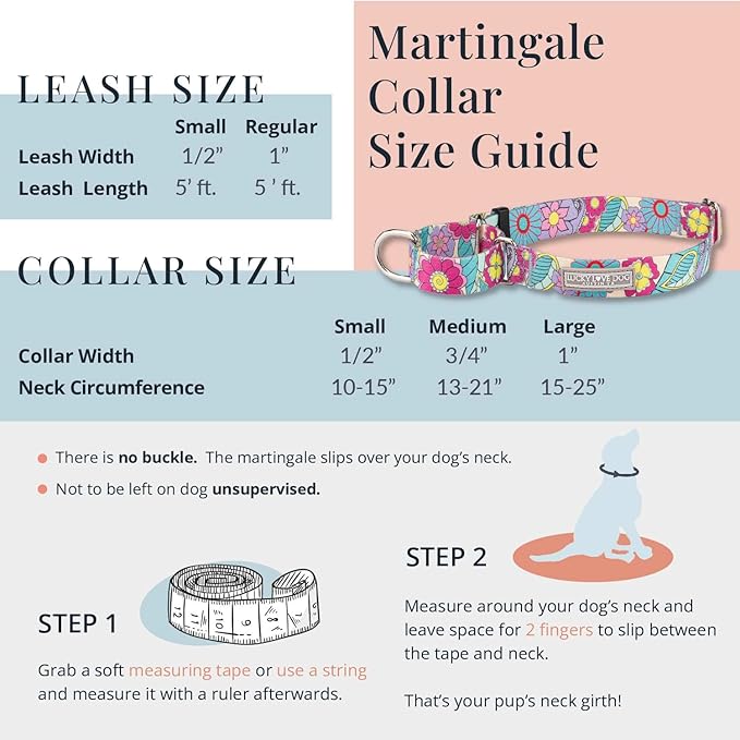 Lucky Love Dog Martingale Dog Collar - Adjustable, No-Slip, Durable, & Soft Webbing Collar for Male and Female Dogs Ideal for Training & Walking - Linus, Large