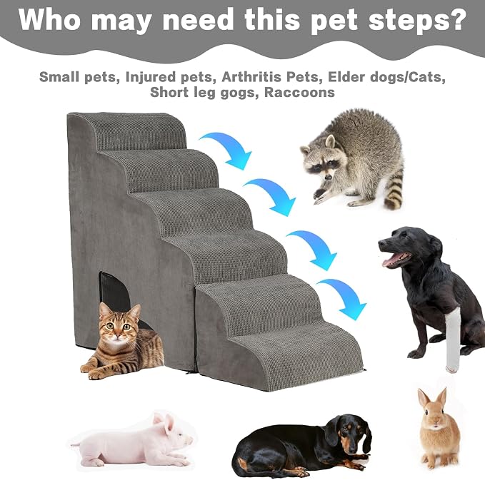 Dog Stairs for High Beds 25-30 inches Tall, 6-Step Dog Steps for High Bed for Doggies/Kitties, 30D Foam Pet Stairs Steps for Small Dogs, Doggie Ramp/Ladder for Old Dogs/Cats, Grey