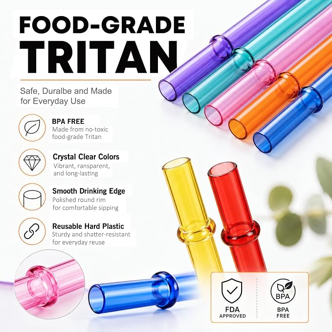 24 Pack Reusable Plastic Straws with 4 Brushes, 9" Tritan Hard Straws | 12 Clear Colors Replacement Straws for 12oz 16oz 20 oz Tumblers, Mason Jars, Stanley, YETI, Starbucks Cups, BPA Free