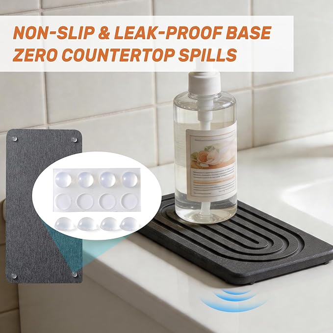 2 PCS Water Absorbing Stone Tray, Quick Drying Diatomite Sink Tray, Non-Slip Drying Mat for Bathroom Vanity & Kitchen Counter, Soap Dispenser Sponge Holder Organizer, White 8.3x4 Inch (Black)