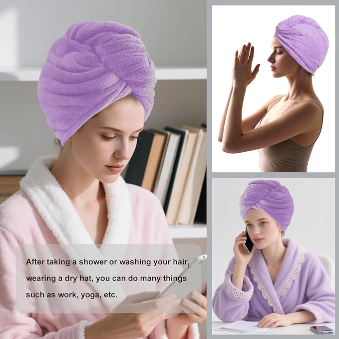 Microfiber Hair Drying Towel Wrap for Women, Hair Turbans Towel for Wet Hair,turbie Twist Hair Towels(The Color of the Picture is for Reference only) (Purple,Purple)