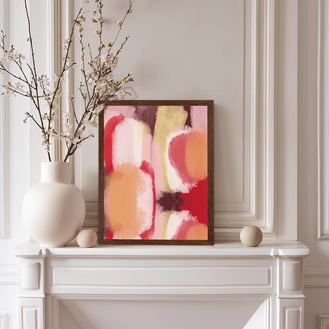 Monem Art Abstract Wall Poster - Modern Geometric Design Print - Colorful Artwork for Living Room or Bedroom Decor - Contemporary Design for Office - 12x16 Brown Framed