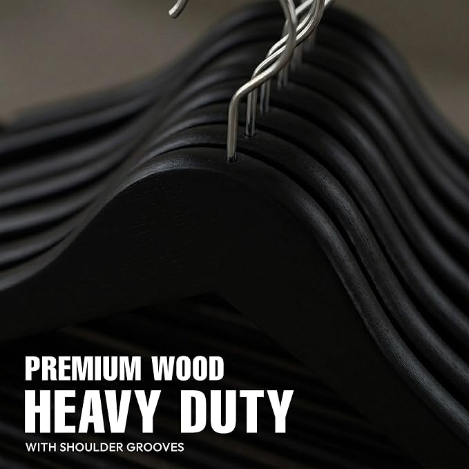 Utopia Home Premium Wooden Hangers 20 Pack - Durable & Slim Coat Hanger - Suit Hanger with 360-Degree Rotatable Hook - Wood Hangers with Shoulder Grooves (Black Color)