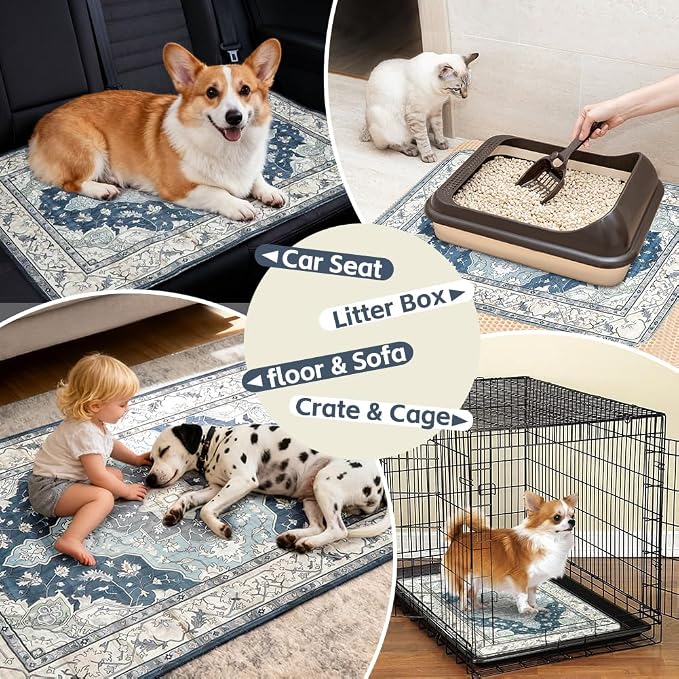 Washable Pee Pads for Dogs, 2 Pack Reusable Puppy Training Pads 48"x32" Super Absorbent Waterproof Dog Training Pads, Non-Slip Potty Pads, Whelping Pads Litter Mat Navy & Ecru