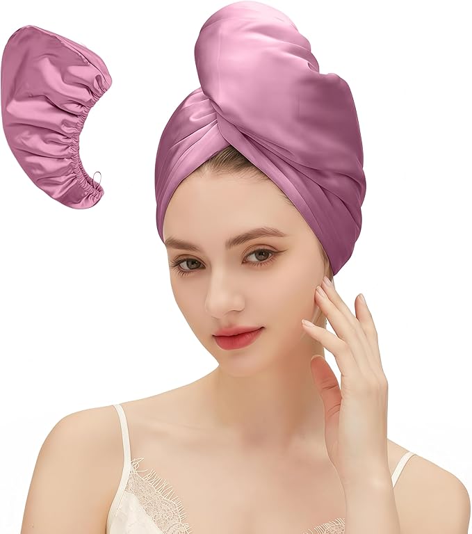 Satin Microfiber Hair Towel Wrap for Quick Drying & Anti-Frizz - Super Absorbent, Hair Turbans for Wet Hair, Ideal for Long, Short, Curly Hair (Pink)