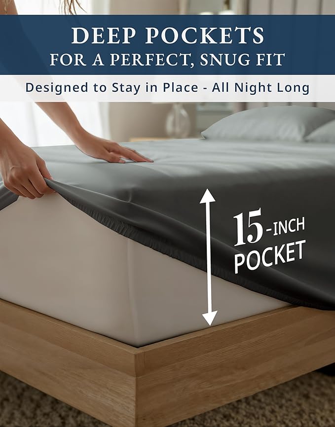 LANE LINEN 100% Egyptian Cotton Full Size Bed Sheets Set - 1000 Thread Count, Soft & Comfy No Pill Fade Resistant Natural Cooling Mercerized Cotton Sheets Full Size Bed 15" Deep Pocket - Charcoal