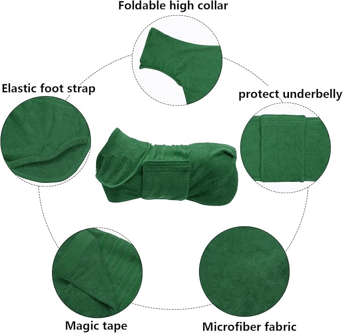 Geyecete Dog Drying Coat -Dry Fast Dog Bag - Dog Bathrobe Towel - Microfibre Fast Drying Super Absorbent Pet Dog Cat Bath Robe Towel,Luxuriously Soft-Green-S