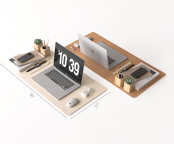 RENMTURE Desk Pad, Cork & PU Leather Desk Mat, Large Mouse pad, Non-Slip Desk Protector and Blotter, Waterproof Writing Pad, Desk Accessories and Organizers for Home Office (Apricot,36"x17")