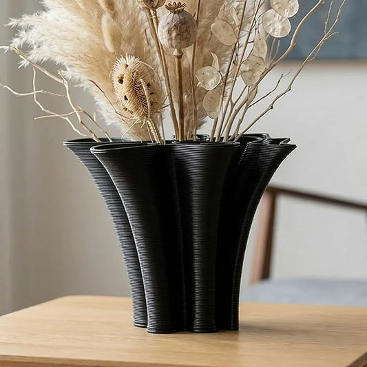 Black Ceramic Vase for Home Decor, Boho Artistic Irregular Shape Decorative Vase, Unique Modern Accent for Living Room Bedroom or Entryway