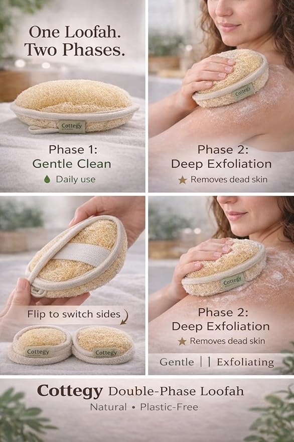 Egyptian Loofah Exfoliating Scrubber - Natural Loofah Exfoliating Body Scrubber - Eco-Friendly Bath & Shower Sponge for Face & Body, 100% Natural, Men & Women - Double face (2, Large)