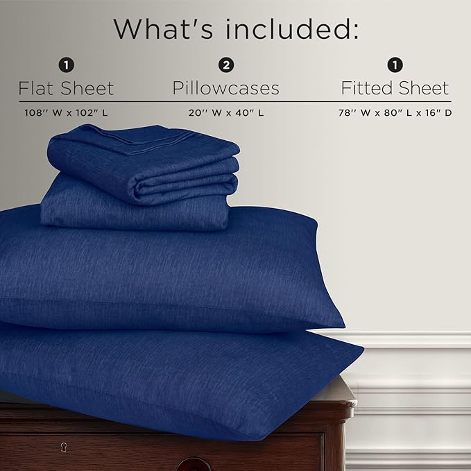 Briarwood Home® Heather Flannel Sheet Set, 100% Natural Cotton, Soft, Warm & Deep Pocket, Advanced Nano-Tech Making it Resistance to Pilling; Brushed 6 Times for Softness (Navy Blue, King)