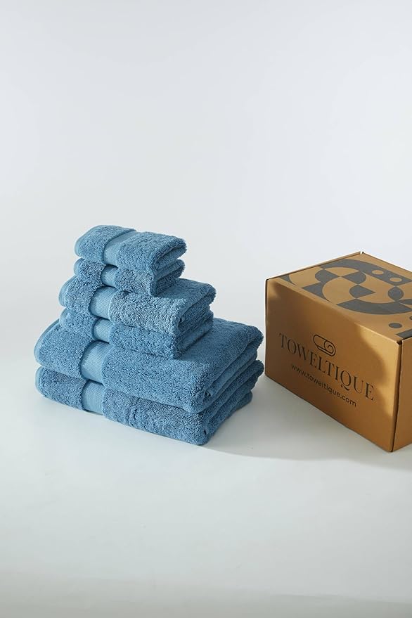 TOWELTIQUE- Organic Cotton Luxury Bath Towels Pack of 6 GOTS & Oeko- TEX Certified | Premium Soft, Absorbent & Quick-Drying Towels for Bathroom, Gym, Spa & Hotel Use – Turquoise