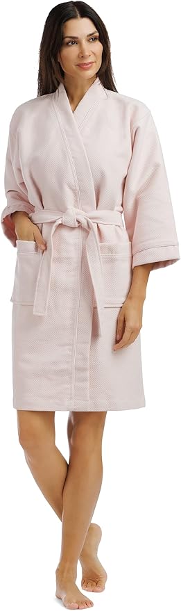 Fishers Finery Women's Waffle Kimono Resort Spa Robe; Above Knee Length