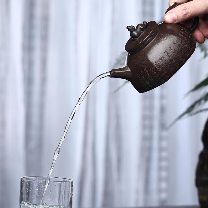 Zisha Teapot, Chinese Yixing Clay Handmade Tea Pot 8 Oz, Infuse Brew Kung Fu Loose Leaf Tea Maker -Ruishou,Golden Black Clay