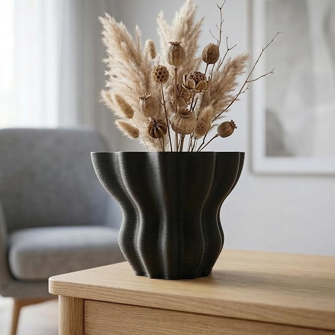 Contemporary Black Ceramic Vase, Abstract Irregular Shape Sculptural Accent for Home Decor, Modern Artistic Centerpiece for Coffee Table or Bookshelf
