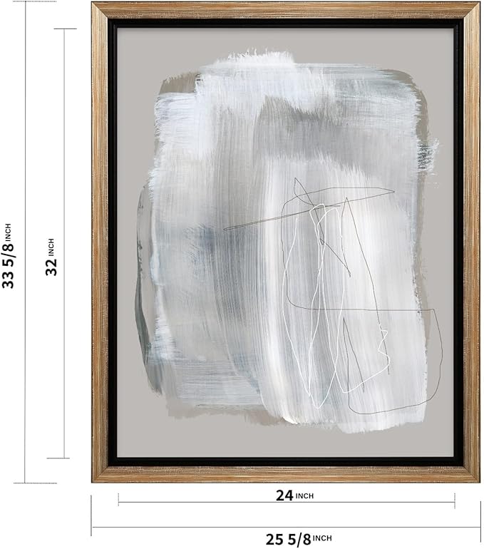 Monem Art Abstract Minimal Brushstroke Print - Scandinavian Neutral Line Art Poster - Wall Decor for Living Room, Bedroom or Office - 24x32 Silver Framed CANVAS Wall Art by Mareike Bohmer