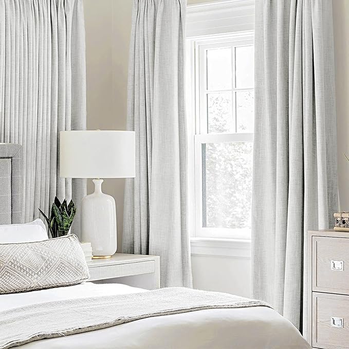 MIULEE 90 Inches Curtains for Bedroom 100% Blackout Thermal Insulated Heathered White Grommet Room Darkening Drapes Luxury Decor for Living Room Nursery 52 x 90 Inch (2 Panels)