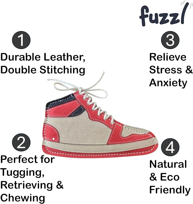 Fuzzl Eco Leather Sneaker Toy Natural and Tough Dog Toys - Long Lasting Chew Toys for Aggressive Chewers - Strong Dog Toy for Dogs and Puppy