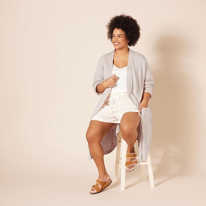 Amazon Essentials Women's Lightweight Cotton Waffle Mid-Length Bathrobe (Available in Plus Size)