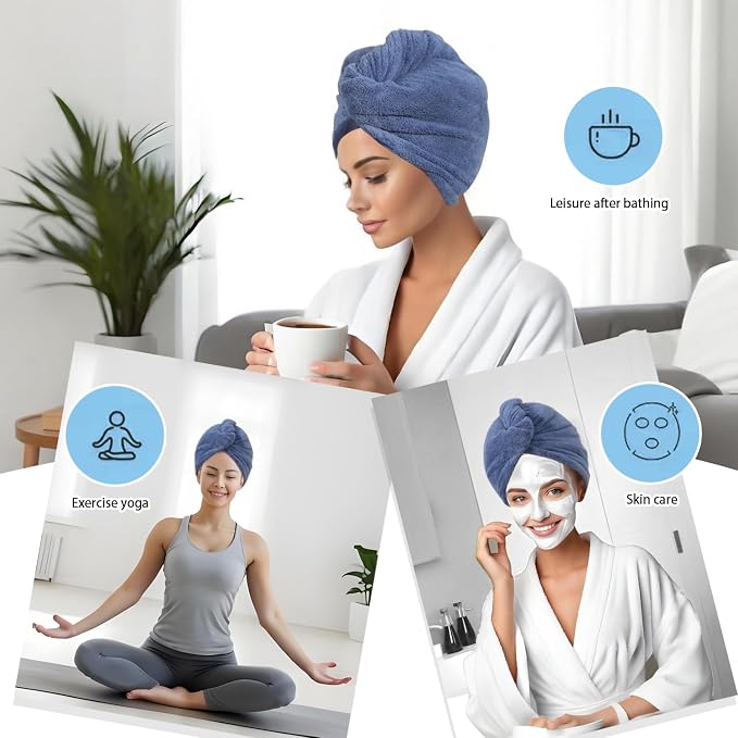 1 Pack Single Layer Dark Blue Microfiber Hair Drying Towel Wrap for Women, Hair Turbans Towel for Wet Hair,Turbie Twist Hair Towels (Dark Blue Color - Single Layer)