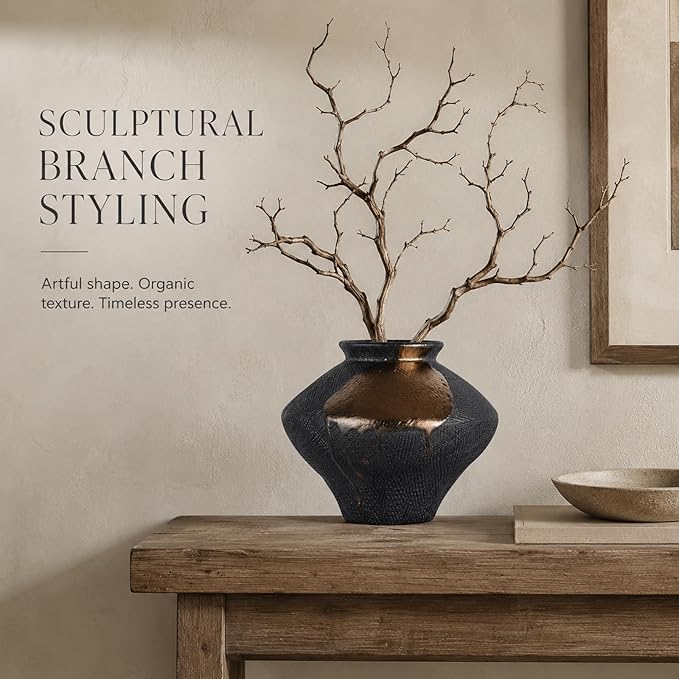 Black Wabi Sabi Vase, Small Rustic Ceramic Vase for Home Decor, Textured Black Pottery-Inspired Decorative Vase for Shelf Coffee Table Console Entryway Curated Modern Decor