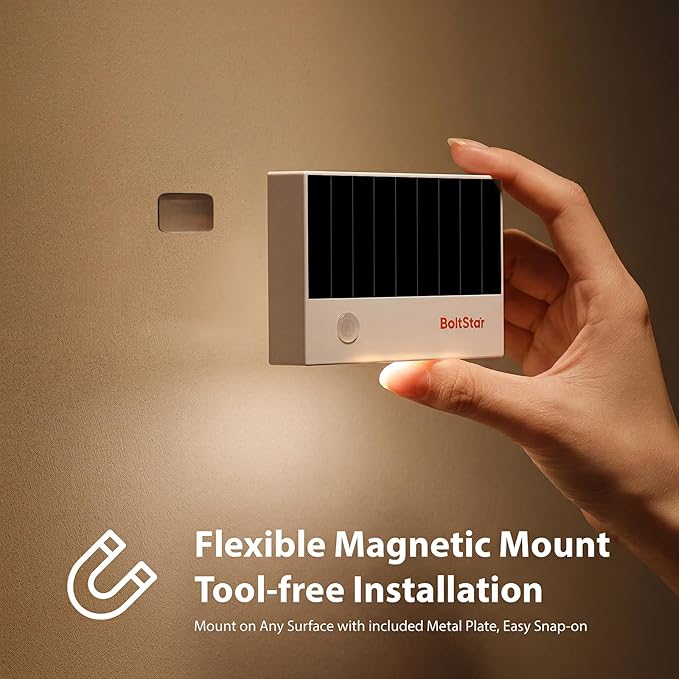 Motion Sensor Night Light, 2 Pack Solar NightLight Indoor No Charging Needed, Magnetic Wall Mount or Tabletop, 3000K Soft Warm Light for Bedroom, Bathroom, Hallways, Stairway, Cruise Ship