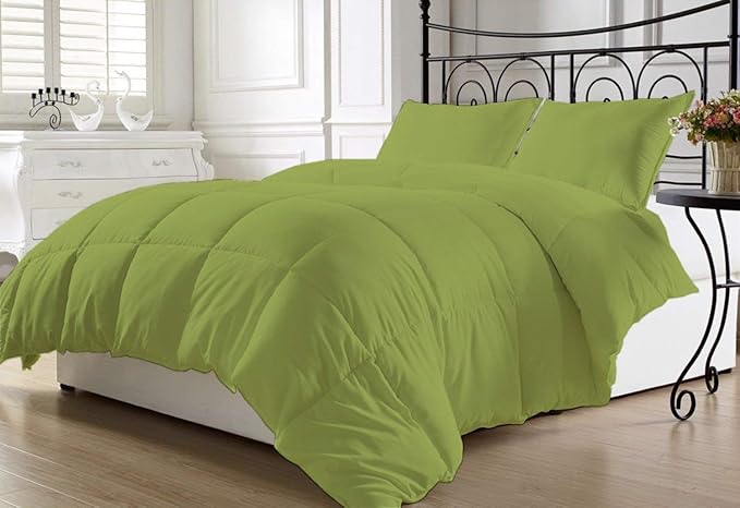 Luxurious and Hypoallergenic 600 Thread Count 1 Piece Down Alternative Comforter 100% Egyptian Cotton Solid (Full/Queen, Moss)