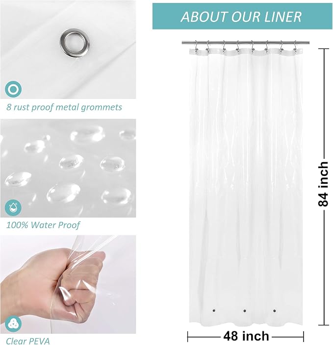 Mrs Awesome 48x84 Stall Shower Curtain Liner with 3 Magnets Clear PEVA 8G Thick & Heavy Duty Plastic Shower Curtain for Bathroom, Waterproof, 48 x 84 inches, Clear