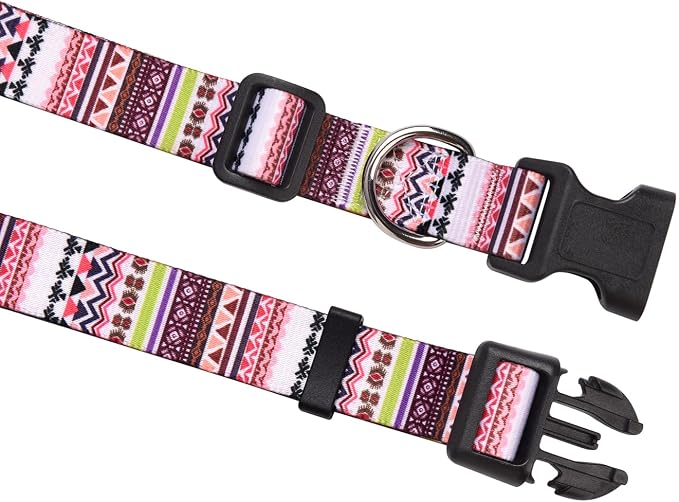 MarukoPet Dog Collar, Adjustable for Small Medium Large Dogs Puppy, Cute Design with Bohemia Floral Tribal Geometric Patterns Boys Girls Dog Collar(Pink Bohemia-L)
