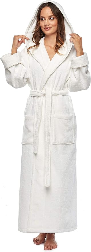 Arus Women's GOTS Certified Organic Cotton Hooded Full Length Turkish Bathrobe